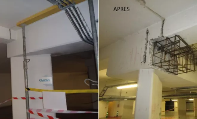 Affaissement d'un plancher en béton arme et précontraint, Toulon, VCEO